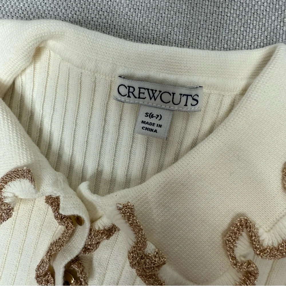 J. Crew Crewcuts Girls' ruffle polo sweater Cream Gold‎ Metallic Small 6-7